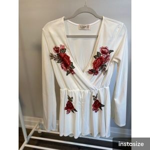 Rose Embroidery all in one shorts piece